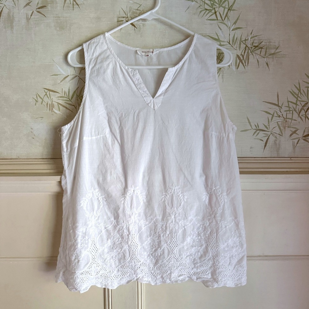 Solitaire White Tank Top 100% Cotton Embroidered Eyelet Cottagecore Beach XL